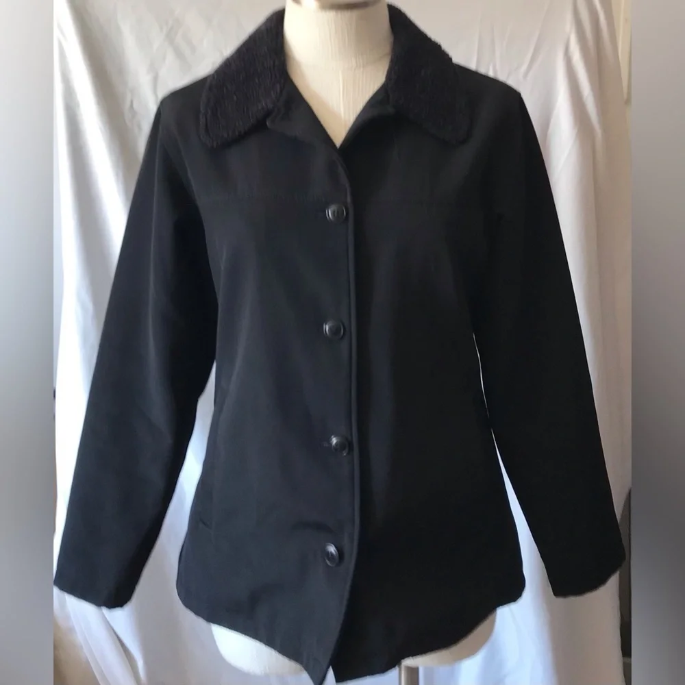 Port Authority Button Coat with Black Sherpa Collar Size 8